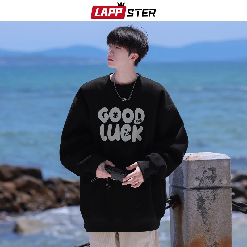 Толстовка Оверсайз LAPPSTER Y2k 2023, пуловер, мужские свитшоты с графическим рисунком в стиле Харадзюку, винтажная дизайнерская Черная Толстовка 
Толстовка Оверсайз LAPPSTER Y2k 2023, пуловер, мужские свитшоты с графическим рисунком в стиле Харадзюку, винтажная дизайнерская Черная Толстовка