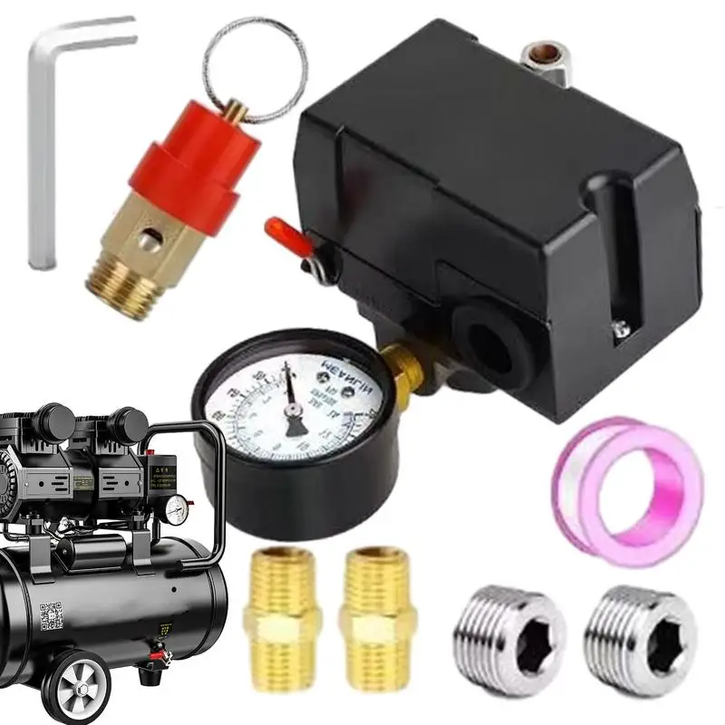 

Air Pressure Switch Single Port Switch Control Valve Pressure Control Switch Air Compressor Parts 90-120 PSI Pressure Gauges