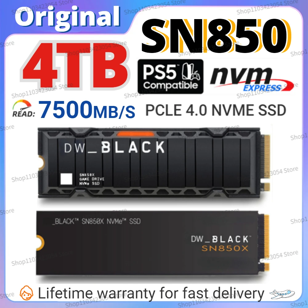 

2024 DW BLACK SN850X 1TB 2TB NVMe Internal Gaming SSD Solid State Drive Gen4 PCIe M.2 2280 Up to 7300 MB/s For Desktop Laptop