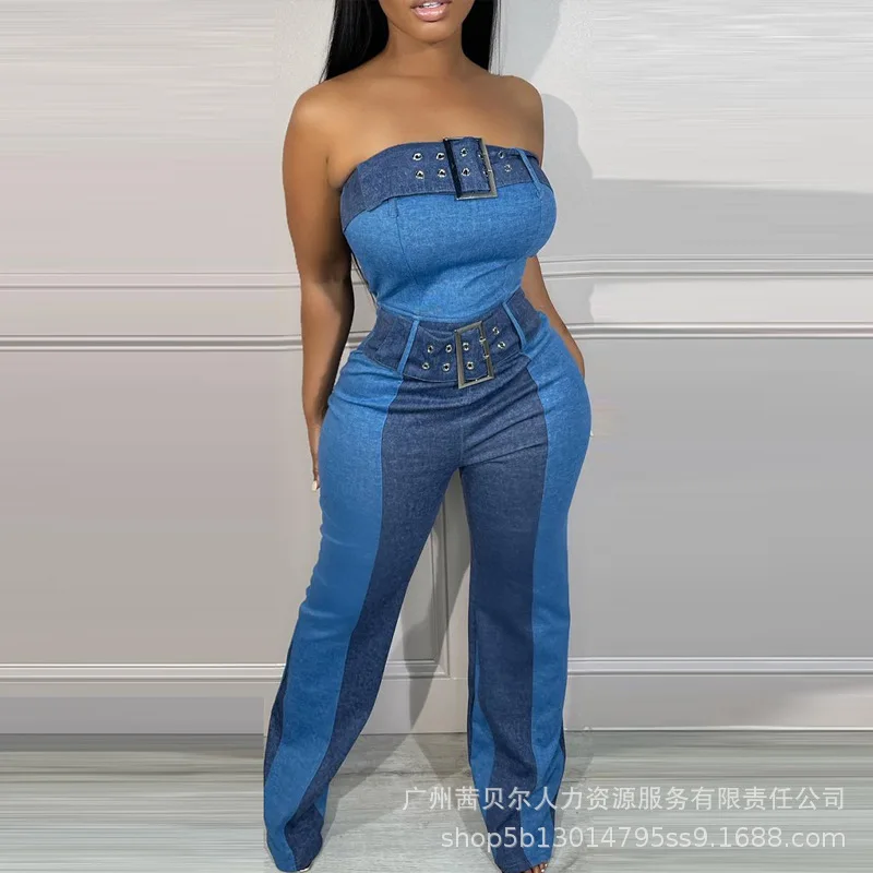 Wepbel Summer Patchwork Tube Top Lace-up Waist-Controlled Jumpsuit Faux Denim Color Jumpsuits Women Sleeveless Rompers Jumpsuit
Wepbel Summer Patchwork Tube Top Lace-up Waist-Controlled Jumpsuit Faux Denim Color Jumpsuits Women Sleeveless Rompers Jumpsuit