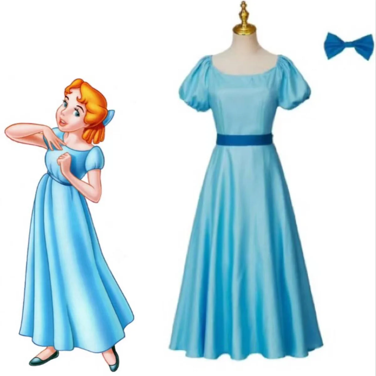 

Movie Wendy Cosplay Costume Women Blue Long Dress Halloween Carnival Party Suit