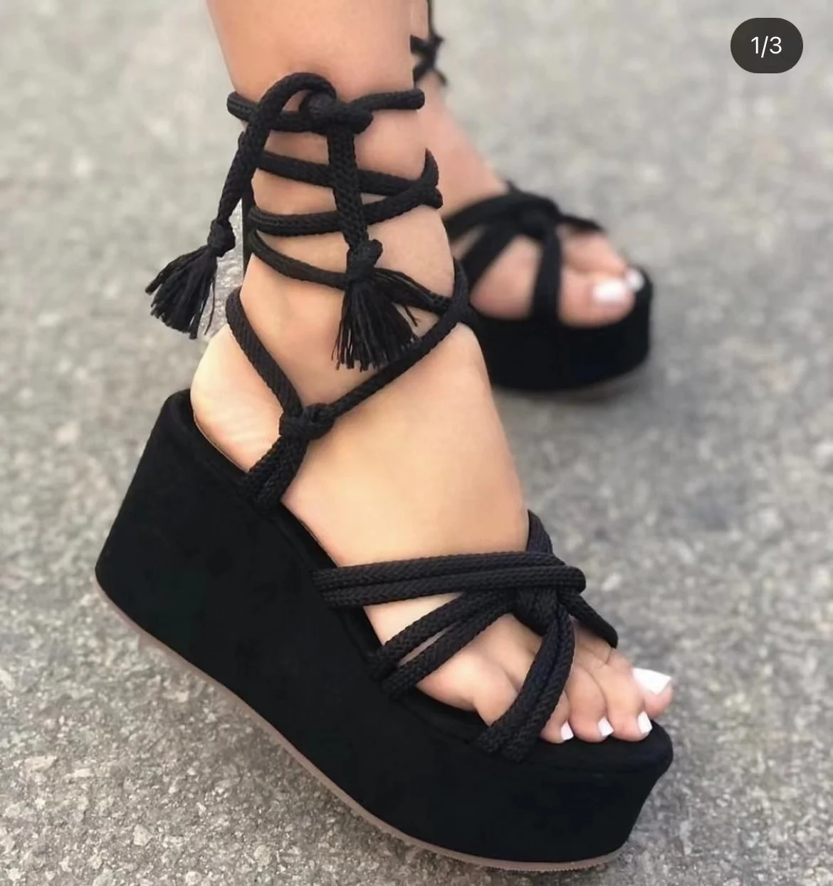 

2023 Summer New Platform Wedge Sandals for Women Fashion Round Toe Cross Tied Height Increase Open Toe Femme Sandal Plus Size 43