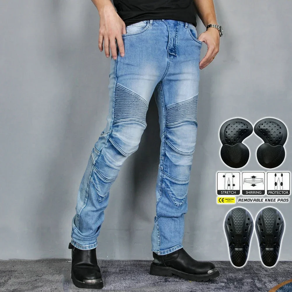 

Men's Motorcycle Riding Pants with CE Armor Pads Washed Motocross Racing Jeans Motorbike Cycling Trouser Straight Pant