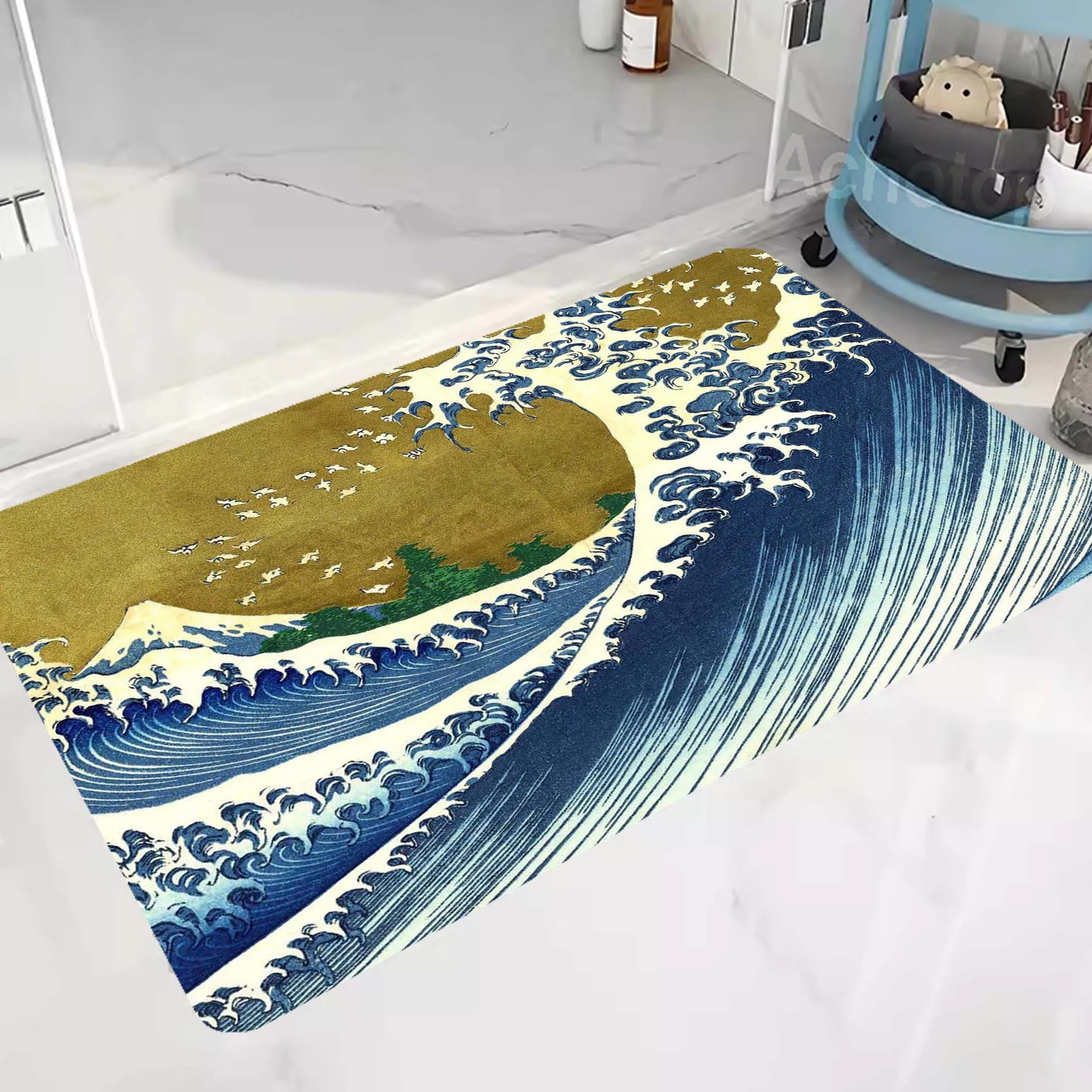 

Pattern Bathroom MatSuper Absorbent Kitchen Mat Non-slip Diatomite Kitchen Carpet Simple Sea Wave Kitchen Supplies 60x120cm