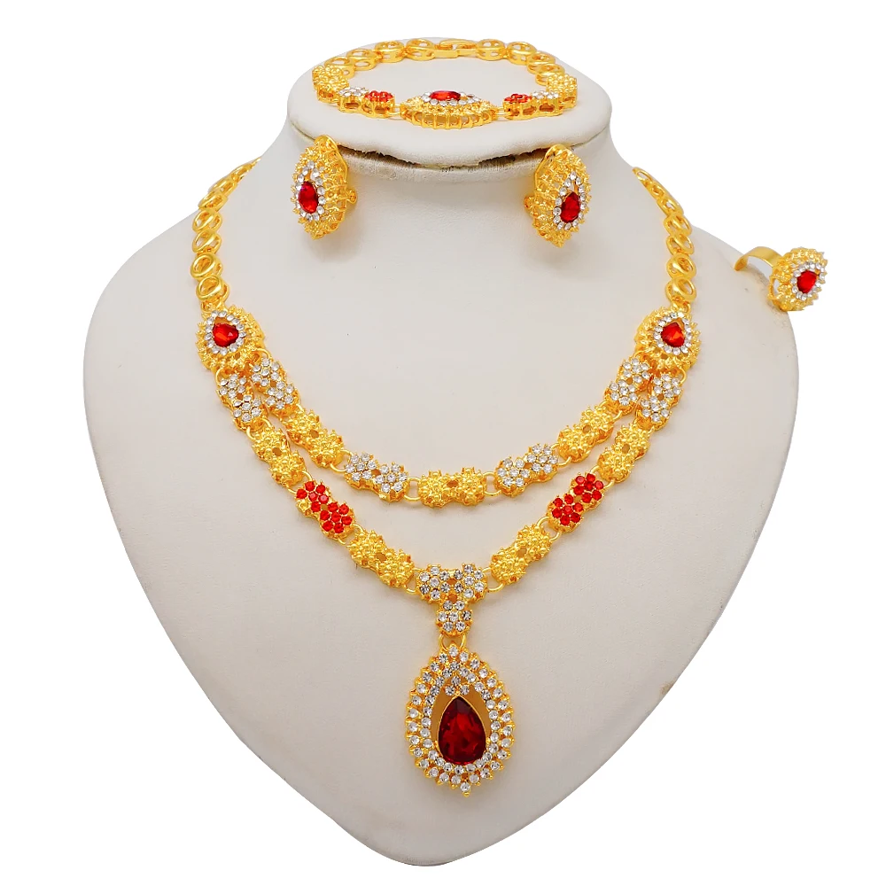 Luxury Gold Color Double Layered Necklace Jewelry Sets For Women African Water Drop Crystal Jewellery Indian Set Gifts 10 Mallzona S8951877ce24049bab93f0cdc8d41b449M Luxury Gold Color Double Layered Necklace Jewelry Sets For Women African Water Drop Crystal Jewellery Indian Set Gifts Mallzona