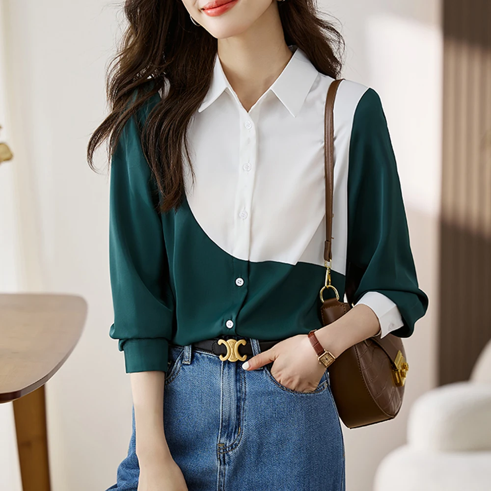 

Блузка женская шифоновая с длинным рукавом, модная повседневная элегантная однотонная Базовая рубашка, офисный винтажный Топ, 2023