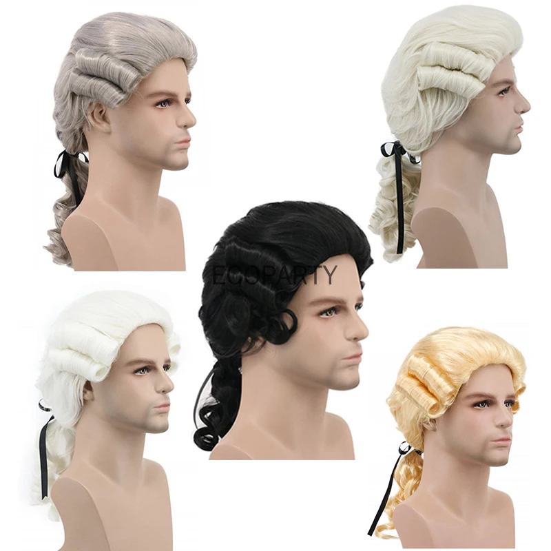 

Lawyer Judge Baroque Cosplay Curly Wig Grey White Black Men Costume Wigs Deluxe Historical Long Synthetic Wig For Halloween 2022