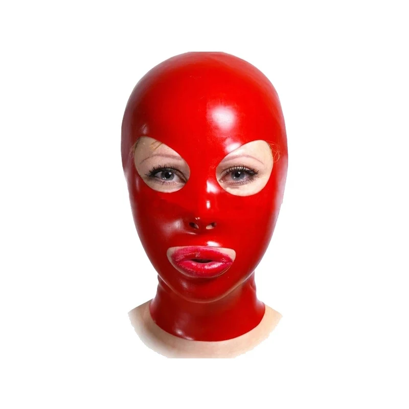 

Latex Mask Fetish 100% Natural Latex Rubber Hoods Open Mouth Eyes Sexy Headgear Handmade Women Halloween Cosplay Costumes