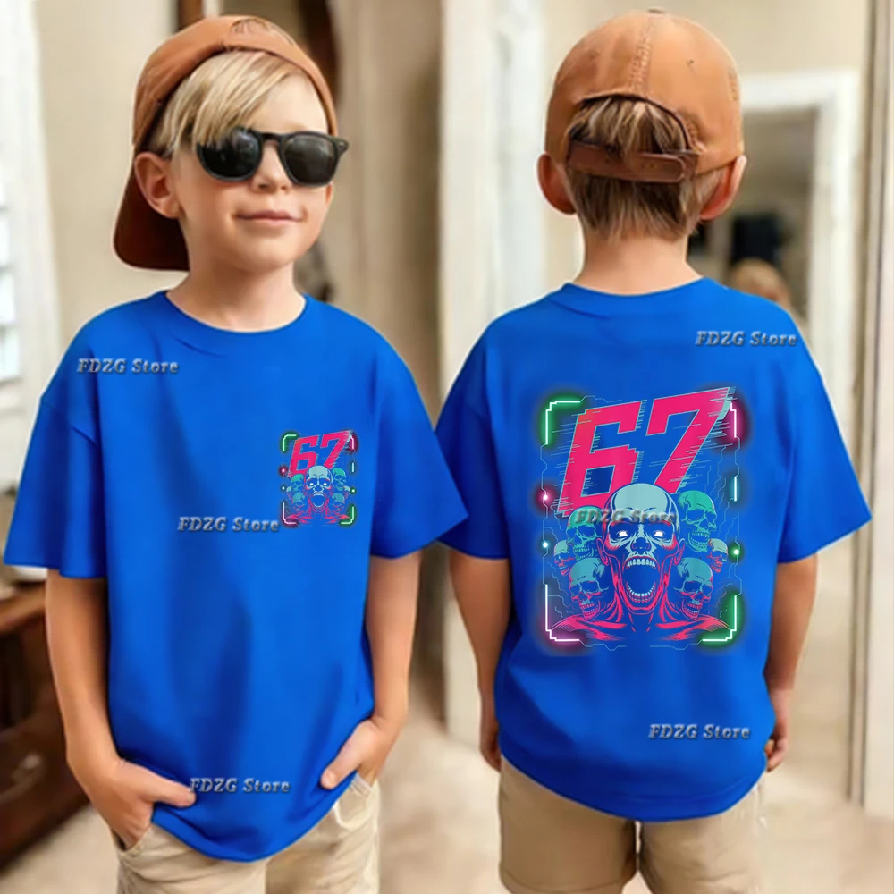 تي شيرت قطني للأطفال بطباعة Summer Italian Brainrot 67 Six Seven، قميص بأكمام قصيرة للأولاد، مريح وعصري تي شيرت قطني للأطفال بطباعة Summer Italian Brainrot 67 Six Seven، قميص بأكمام قصيرة للأولاد، مريح وعصري