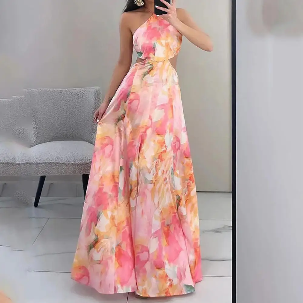 Платье с градиентным принтом, без рукавов, с высокой талией и лямкой на шее, модная сексуальная Длинная юбка, Трендовое платье «Все в одном», подходит для женской одежды 
Платье с градиентным принтом, без рукавов, с высокой талией и лямкой на шее, модная сексуальная Длинная юбка, Трендовое платье «Все в одном», подходит для женской одежды