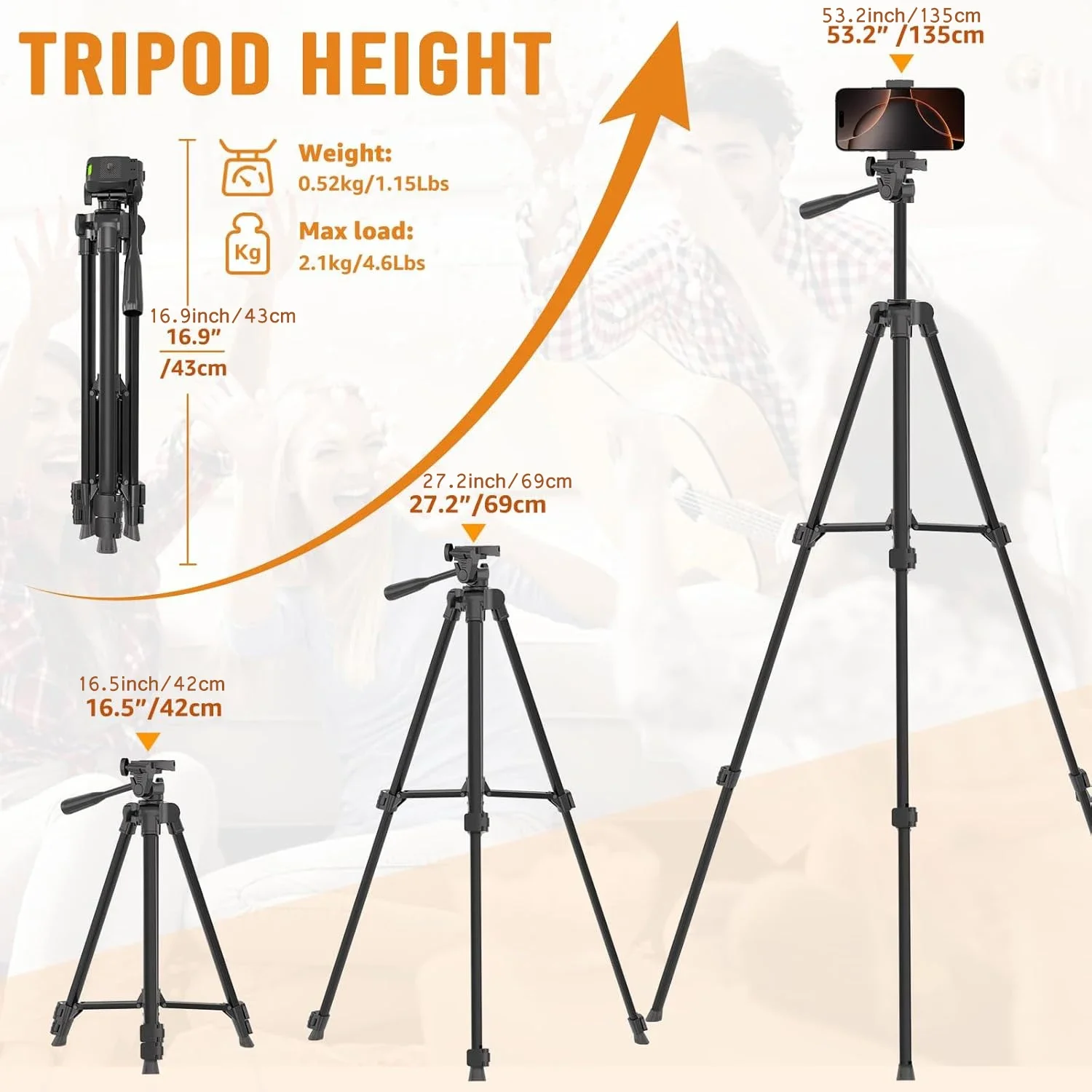 53 Inch Universal Tripod Stand with Bluetooth Remote Adjustable Height for Smartphone Camera Video Photography YouTube 53 Inch Universal Tripod Stand with Bluetooth Remote Adjustable Height for Smartphone Camera Video Photography YouTube