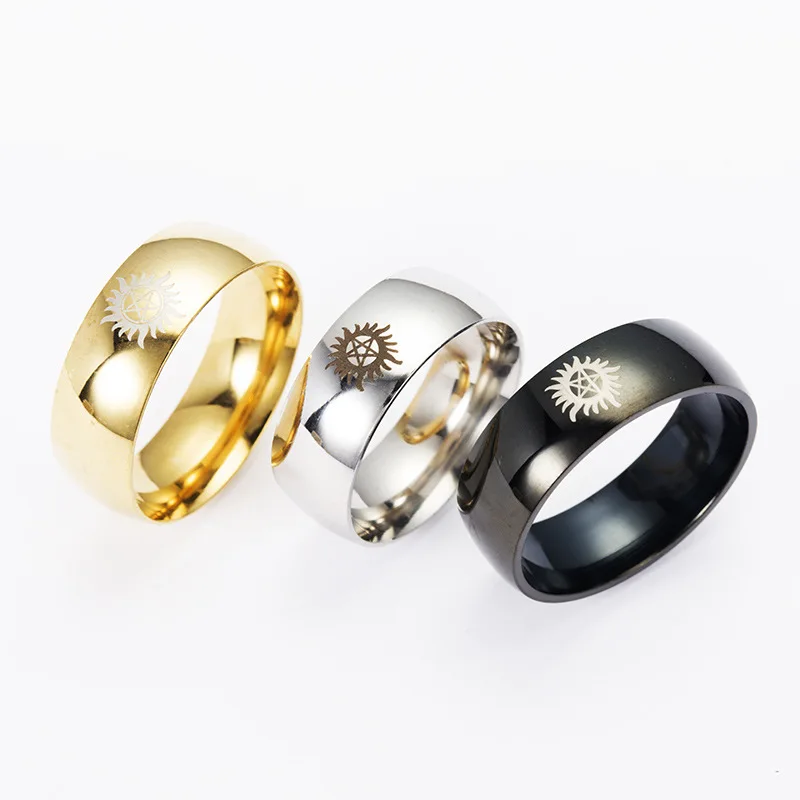 Supernatural Stainless Steel Rings for Men Women Punk Pentagram Sun Star Satan Ring Fashion Gold Black Sliver Color Finger Ring
Supernatural Stainless Steel Rings for Men Women Punk Pentagram Sun Star Satan Ring Fashion Gold Black Sliver Color Finger Ring