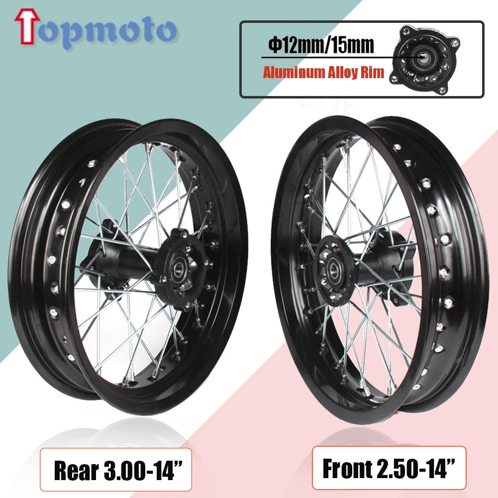 

For KAYO BSE Apollo Xmotos Racing Supermoto 14" Inch Front Rear Wheels Set 2.50-14"3.00-14" Alloy Rim Dirt Pit Bike Off Road