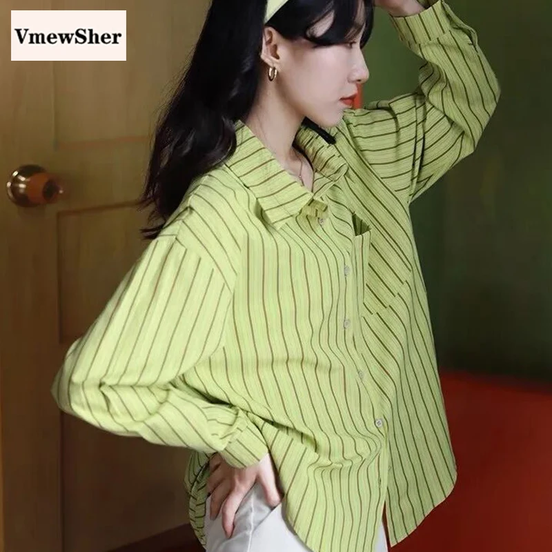 VmewSher New Spring Chic Women Shirt Striped Long Sleeve Single Breasted Turn Down Collar Loose Lady Elegant Green Blouse Tops
VmewSher New Spring Chic Women Shirt Striped Long Sleeve Single Breasted Turn Down Collar Loose Lady Elegant Green Blouse Tops