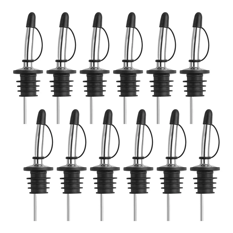 12 Pack Stainless Steel Classic Bottle Pourers Tapered Spout - Liquor Pourers With Rubber Dust Caps Black
12 Pack Stainless Steel Classic Bottle Pourers Tapered Spout - Liquor Pourers With Rubber Dust Caps Black