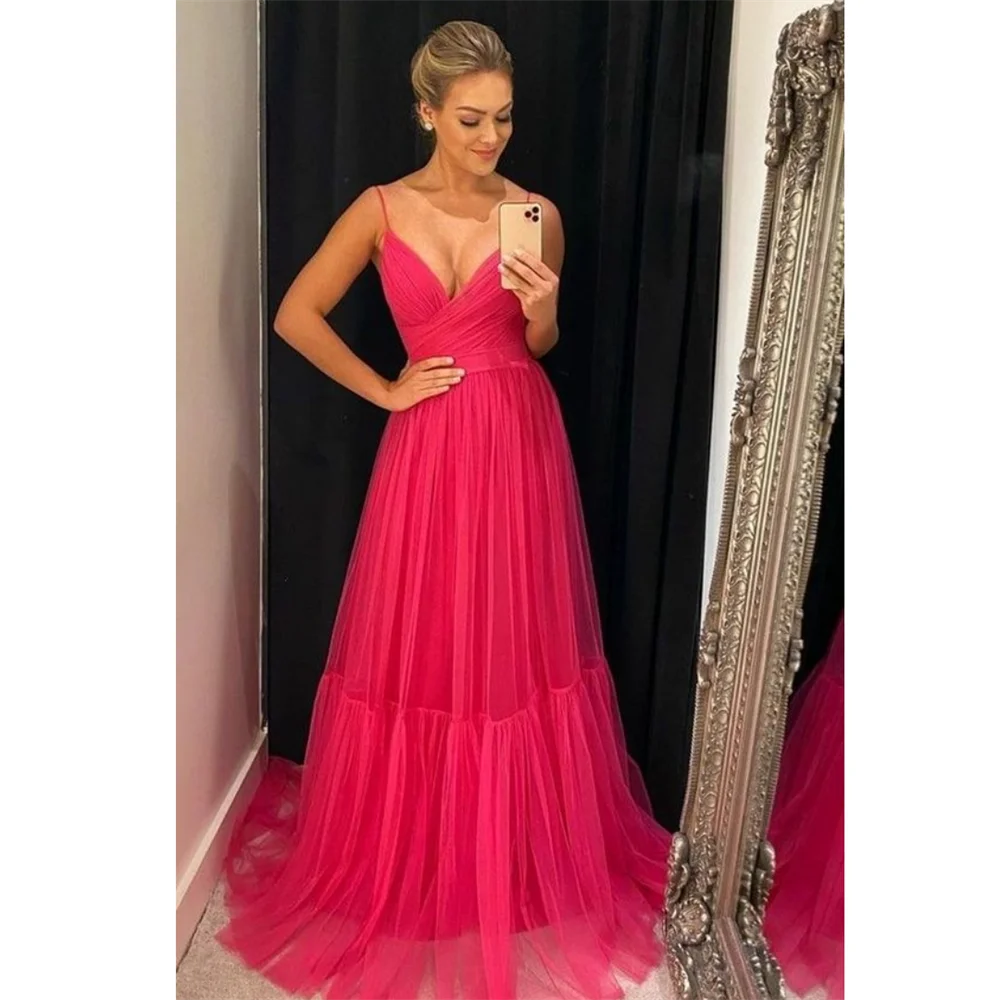 Amanda Spaghetti Strap Prom Dress 2023 Rose Pink فستان سهرة Elegant A-line Tulle Vestido De Novia Floor Lenght Prom Gown 
Amanda Spaghetti Strap Prom Dress 2023 Rose Pink فستان سهرة Elegant A-line Tulle Vestido De Novia Floor Lenght Prom Gown