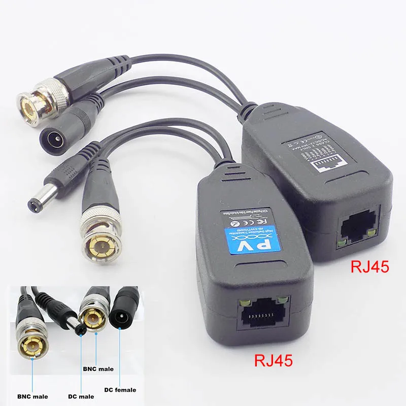 

1/2/5Pair Passive Coax BNC Power Video Balun Transceiver Connectors to RJ45 BNC DC male for CCTV Camera for HDTVI W1