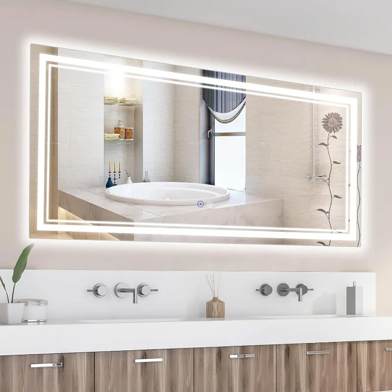 

LED Bathroom Mirror, Dimmable Lights Vanity Mirror with High Lumen, Anti Fog Wall Mounted Makeup with Touch Horizontal/Vertical
