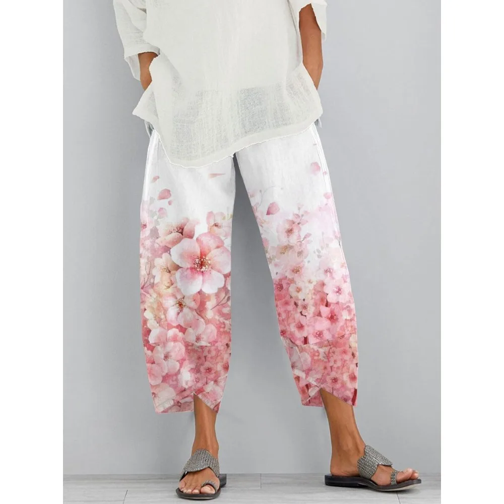 

Брюки-Капри женские с цветочным принтом, повседневные свободные пляжные штаны с карманами, уличная одежда, Y2k, Летние удобные