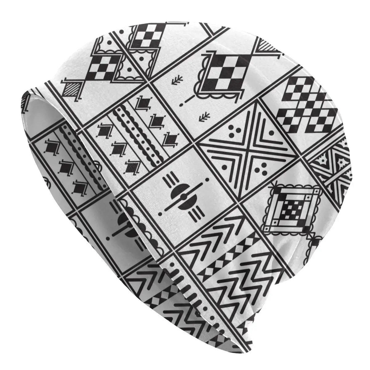 

Kabyle Amazigh Motif Graphic Slouchy Beanie Hat Women Men Geometry Ethnic Berber Knitted Skullies Beanies Cap for Outdoor Ski