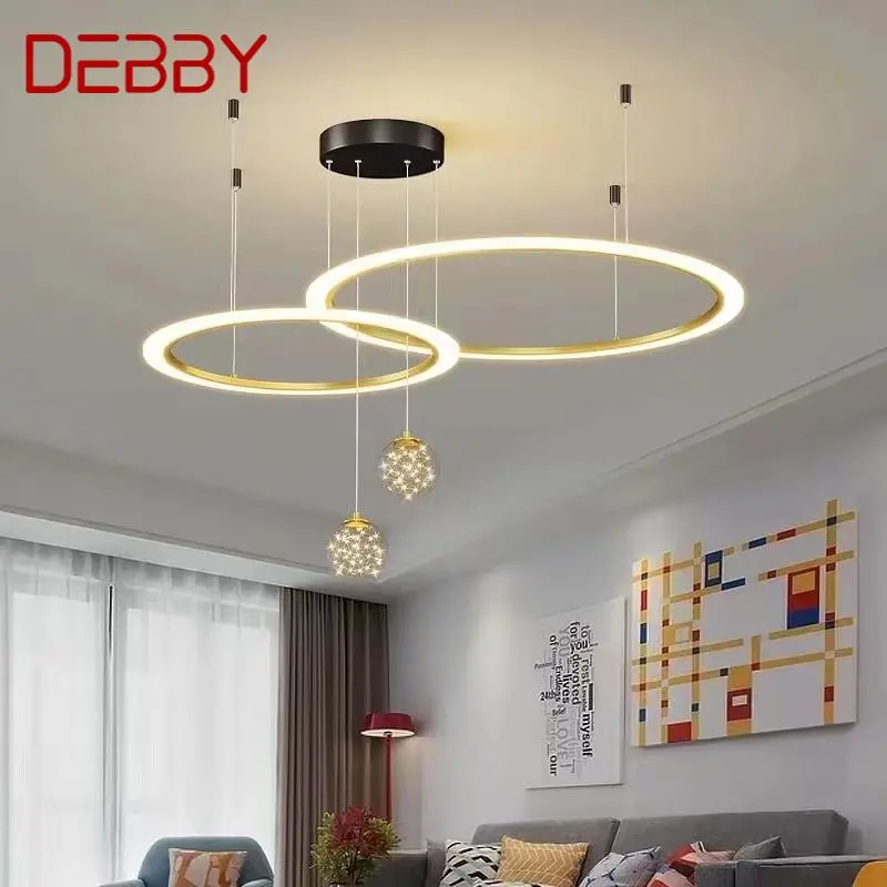 

DEBBY Nordic Pendant Lamp Modern LED Creative 3 Colors Chandelier Ring Round Light Fixtures for Home Living Room Bedroom Decor