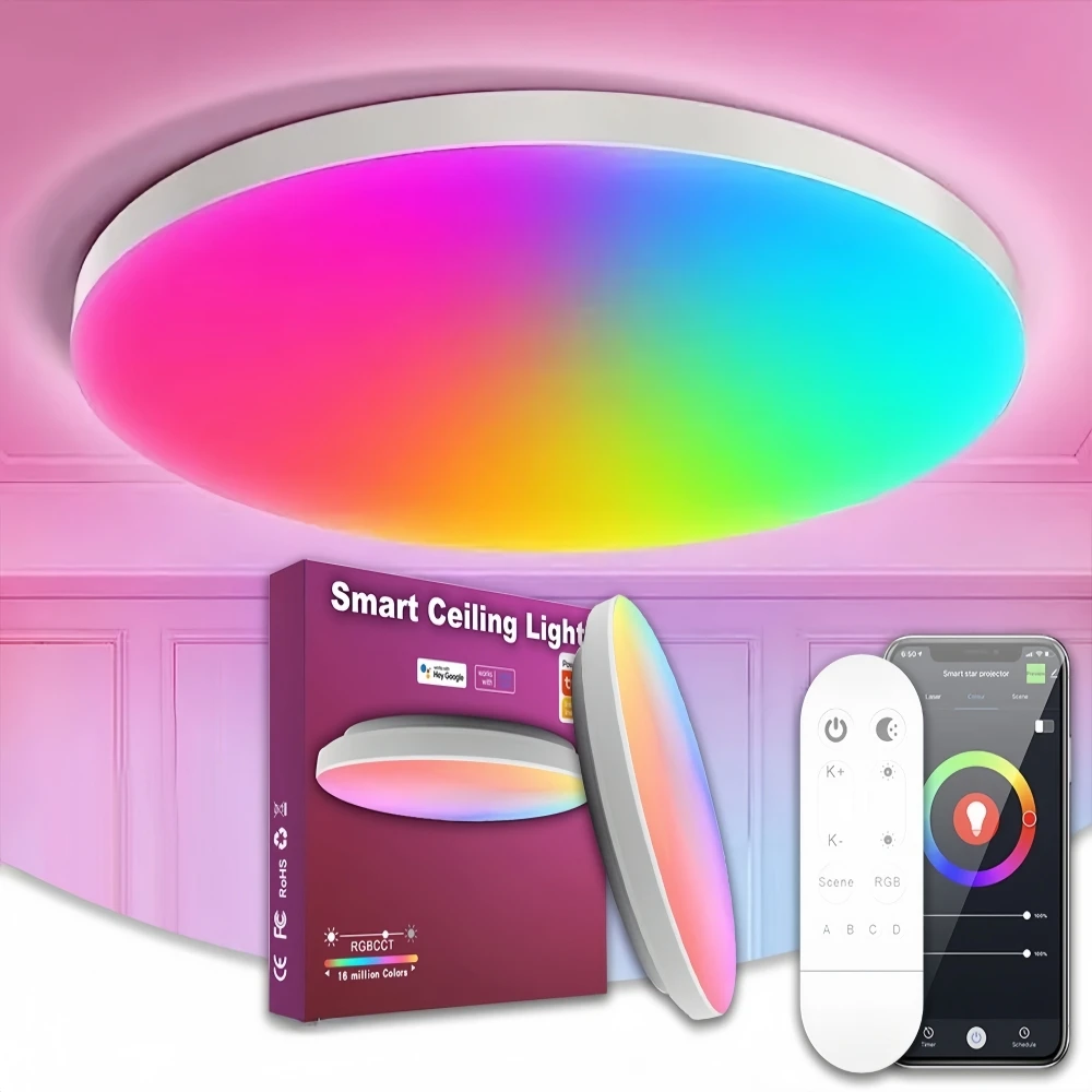 Умная Светодиодная потолочная лампа RGB, люстра с голосовым управлением alexa Google и дистанционным управлением через приложение для спальни, домашний декор
Умная Светодиодная потолочная лампа RGB, люстра с голосовым управлением alexa Google и дистанционным управлением через приложение для спальни, домашний декор