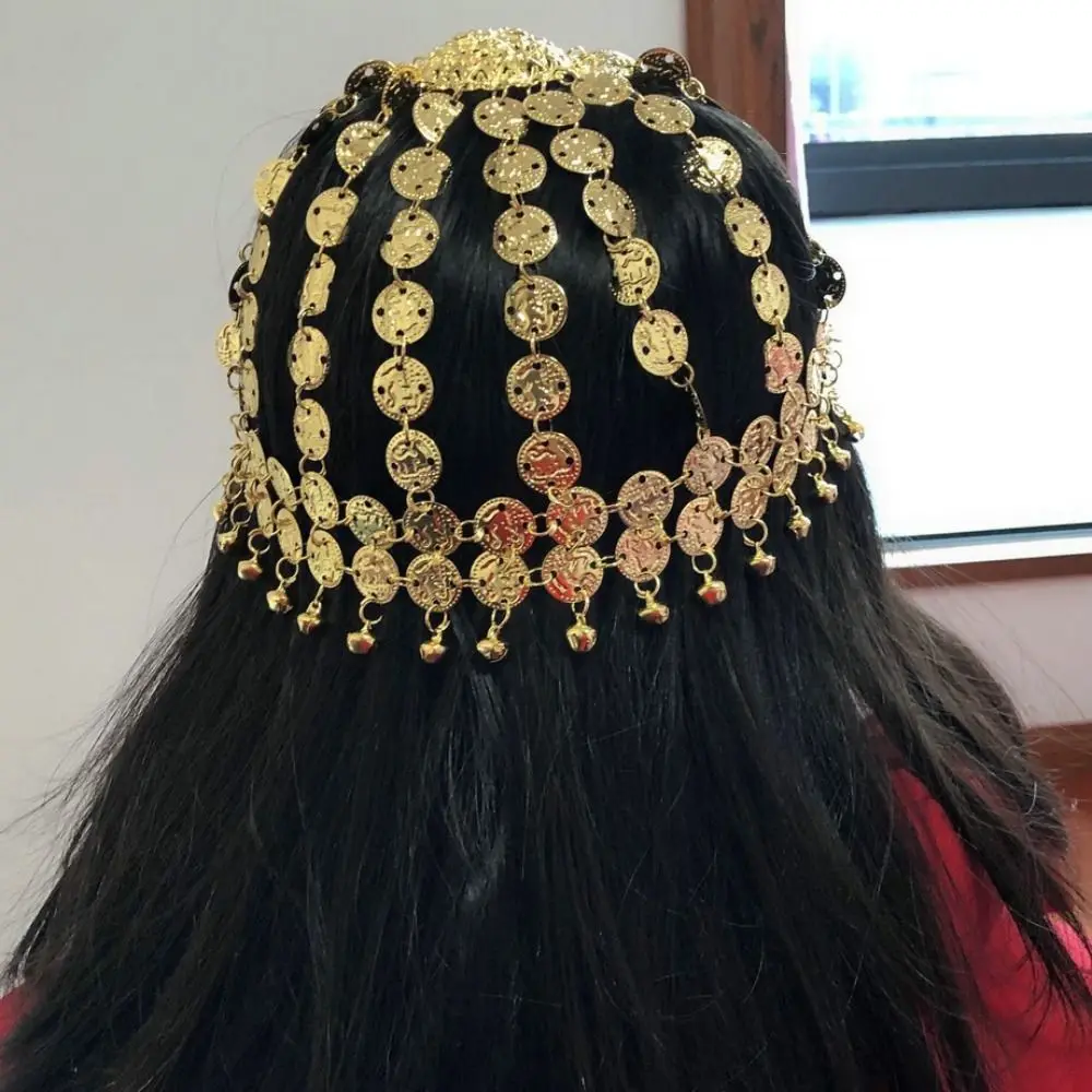 

Golden Belly Dance Tiara Tassel Hair Accessory Women Girls Costume Hat for Nightclub Stage Thailand/India/Arab Party