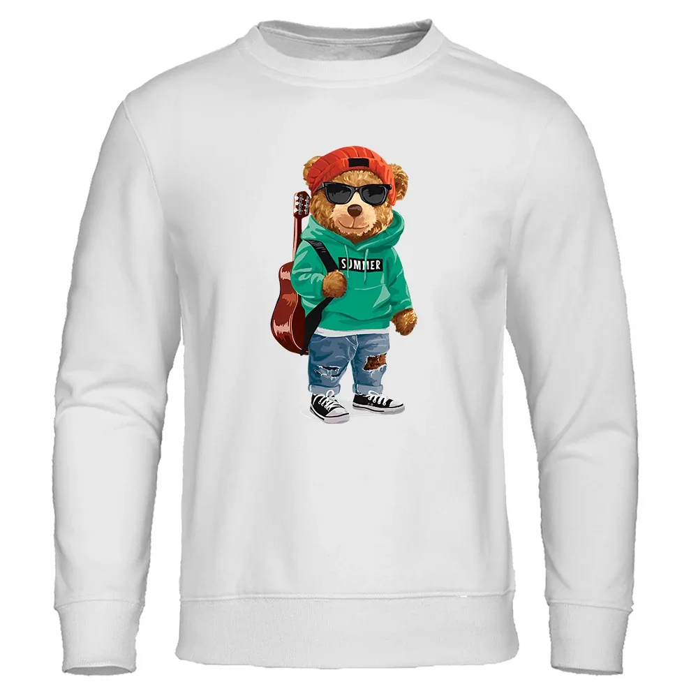 

A Cool Bear With A Guitar And Sunglasses Funny Sweatshirt For Men Fashion Casual Clothing Crewneck Pullover Loose Oversize Hoody