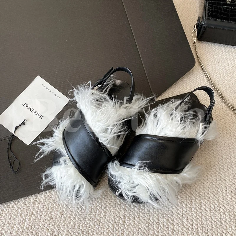 White Shaggy Thick-Soled Slippers Woman Open Toe Soft Fur Sole Sandals Autumn Winter Warm Color Matching Vacation Casual Shoes
White Shaggy Thick-Soled Slippers Woman Open Toe Soft Fur Sole Sandals Autumn Winter Warm Color Matching Vacation Casual Shoes
