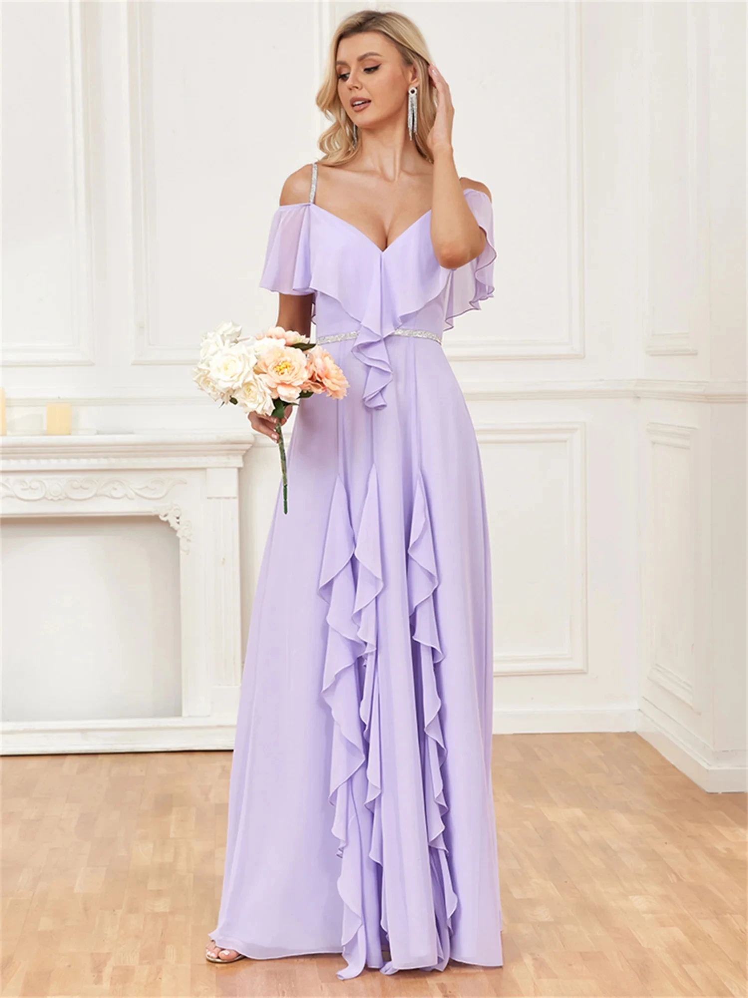 

Bridesmaid Lilac Dress Guest Wedding Party Formal Ceremony Prom Gown Floor-length Evening Dresses Woman Elegant SimpleCL-650