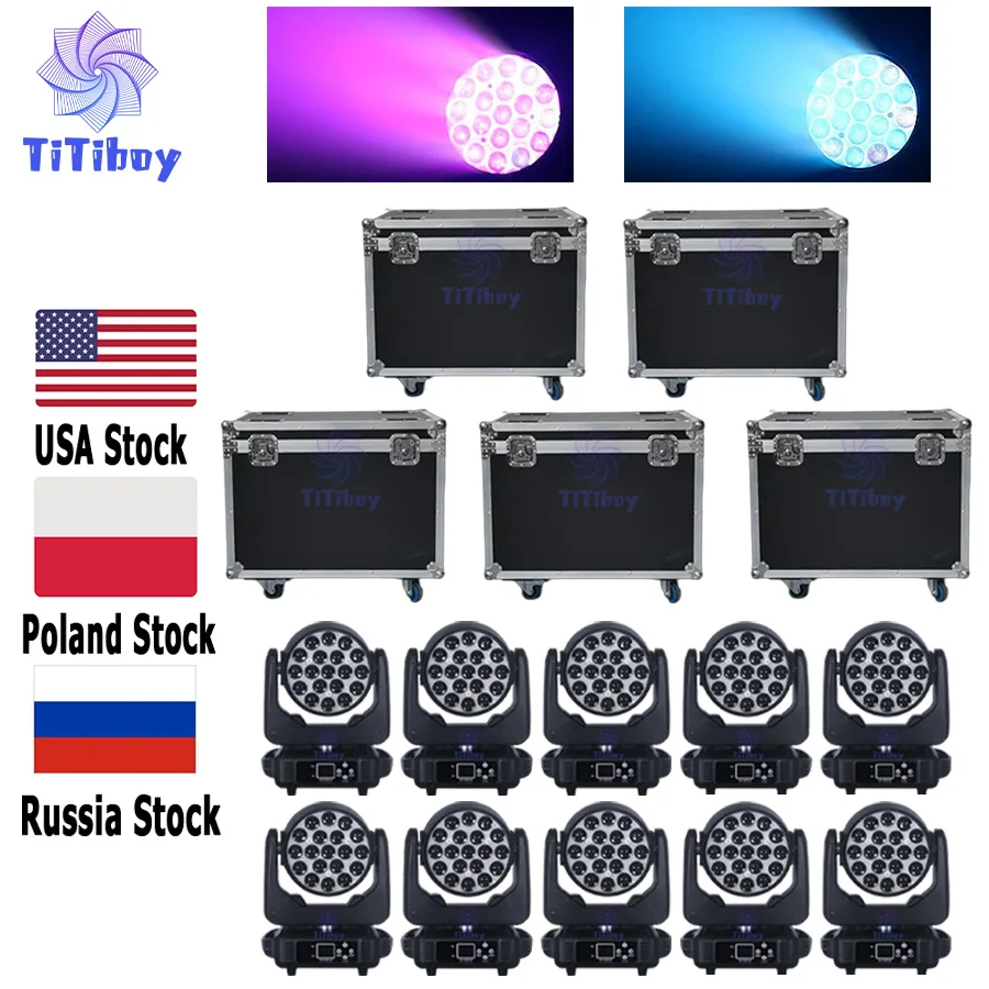 

0 Tax 10Pcs 19x15W LED Wash Zoom Moving Head Light With 5 Flycase RGBW Beam Lighting DMX Professional Stage Disco Party Bar KTV