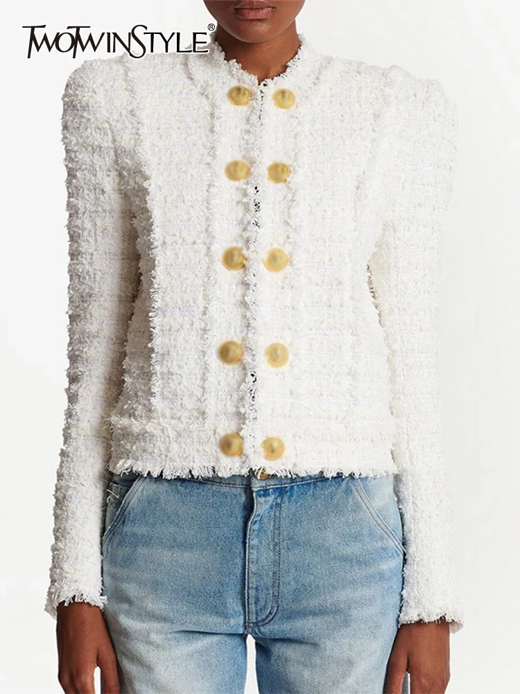 TWOTWINSTYLE Tweed Spliced Tassel Jackets For Women O Neck Long Sleeve Patchwork Double Breasted Vintage Jacket Female Clothing
TWOTWINSTYLE Tweed Spliced Tassel Jackets For Women O Neck Long Sleeve Patchwork Double Breasted Vintage Jacket Female Clothing