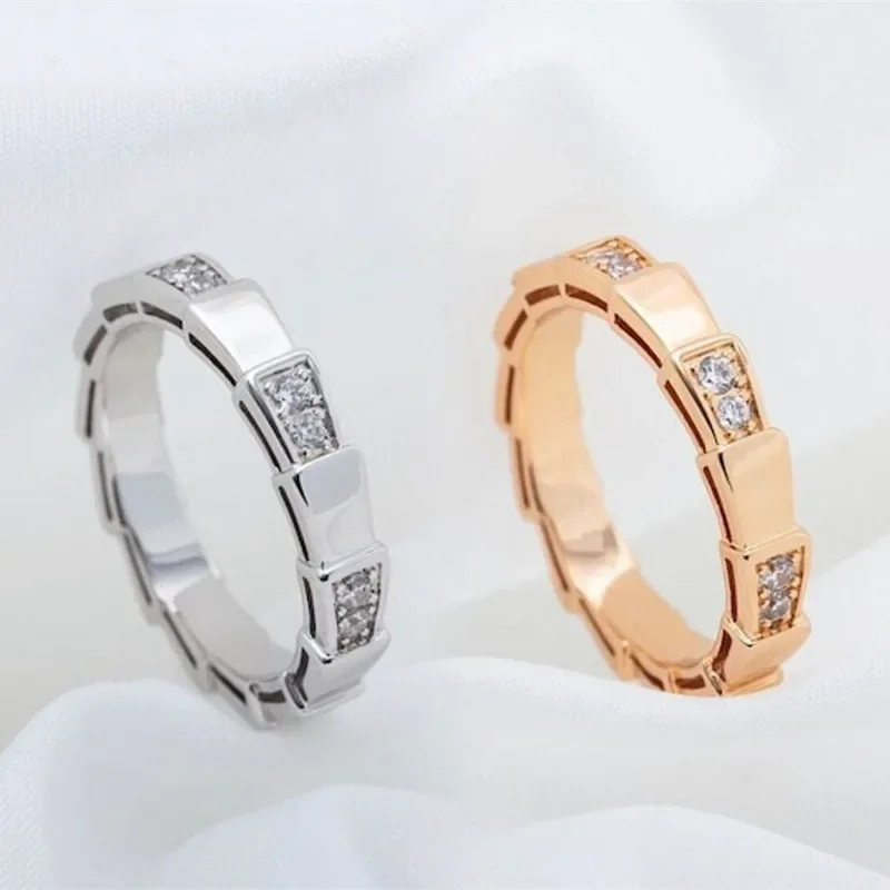 

High Quality Jewelry 925 Sterling Silver Inlaid Zircon Snake Bone Ring for Women Personalized Fashion Luxury Brand Couple Gift
