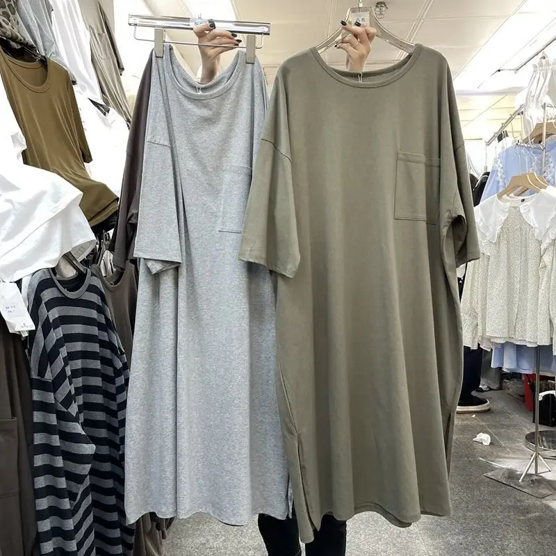 Summer O-Neck Short Sleeve Patchwork Dress Women Vintage Loose Cotton Linen Dresses Knee Length Side Split Backless Solid C24
Summer O-Neck Short Sleeve Patchwork Dress Women Vintage Loose Cotton Linen Dresses Knee Length Side Split Backless Solid C24
