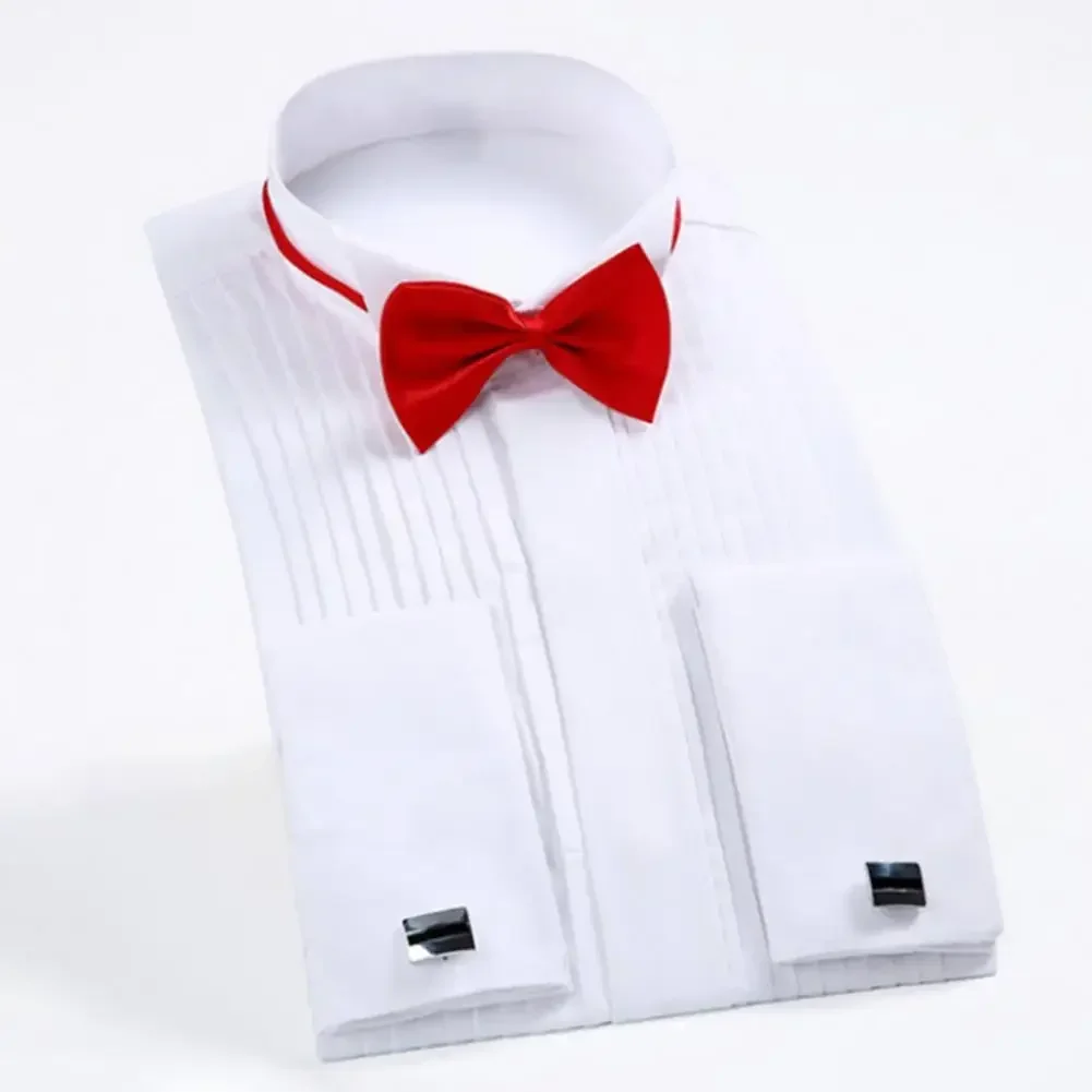 

Рубашка Wingtip мужская с длинным рукавом, элегантная формальная, для свадьбы, вечеринки, с галстуком-бабочкой, наряд шафера на пуговицах, однотонная одежда