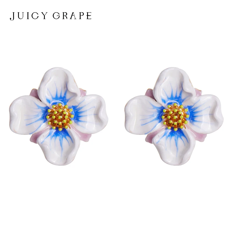 

Juicy Grape Enamel Flower Earrings 925 Sterling Silver Handmade Enamel Flower Stud Earrings 18K Plated Girl Gift
