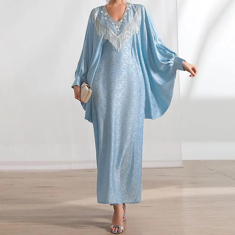 

Muslim Women Tassel Diamonds Abaya Batwing Sleeve Maxi Dress Turkey Arab Kaftan Islamic Party Moroccan Long Gown Jalabiya Caftan