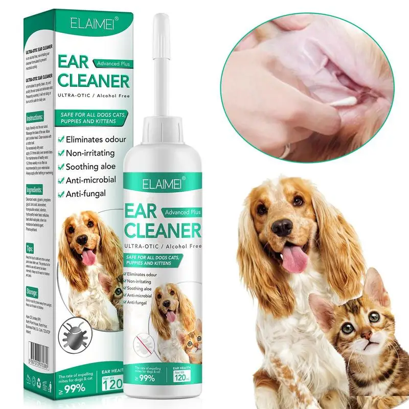 

120ml Dog Ear Wash Portable Gentle Deodorizing Cleaning Ear Rinse No-Irritating Soothe Pet Ears Wash For Soothing Itchy Ears