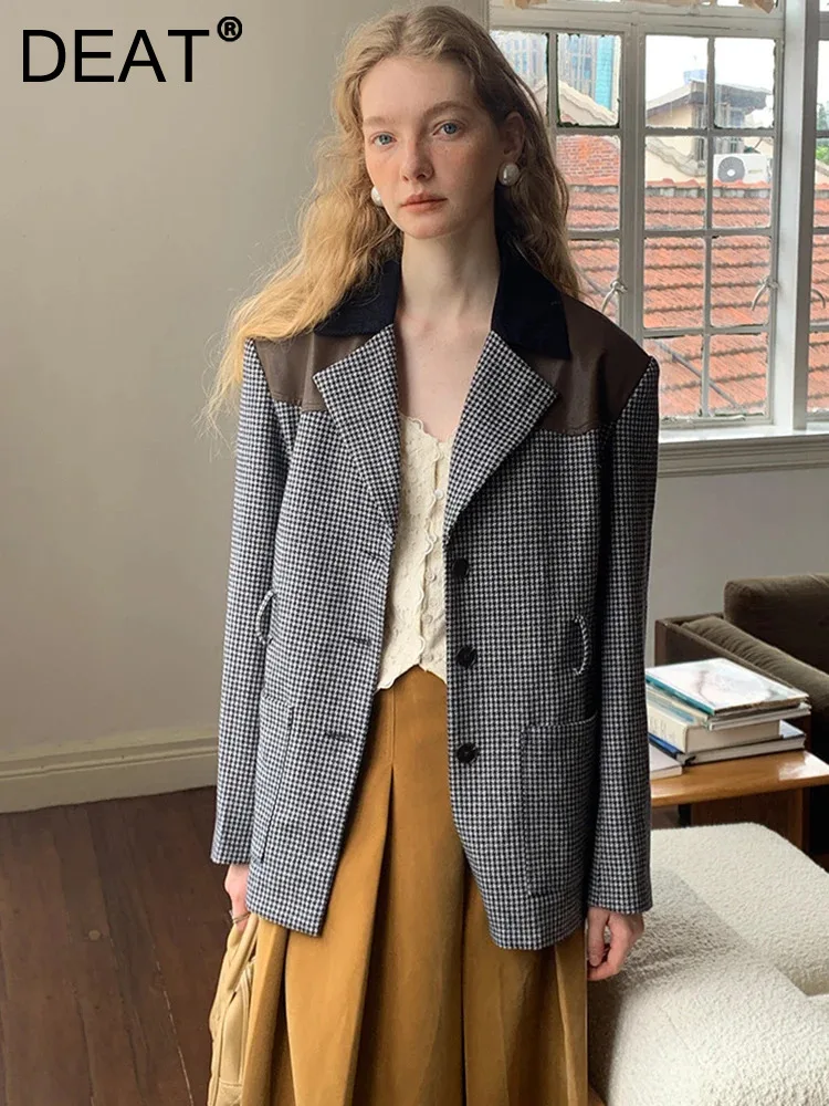 DEAT Fashion Women Plaid Blazer Belt Notched Contract Color Single Breasted Patchwork 50% wool Suit Jackets spring 2024 7AB1775
DEAT Fashion Women Plaid Blazer Belt Notched Contract Color Single Breasted Patchwork 50% wool Suit Jackets spring 2024 7AB1775