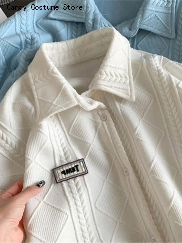 Long-Sleeve Top Loose Trend Diamond Button-Up Jacket High-End Waffle Lapel Shirt Cardigan Men Womenspring Autumn
Long-Sleeve Top Loose Trend Diamond Button-Up Jacket High-End Waffle Lapel Shirt Cardigan Men Womenspring Autumn
