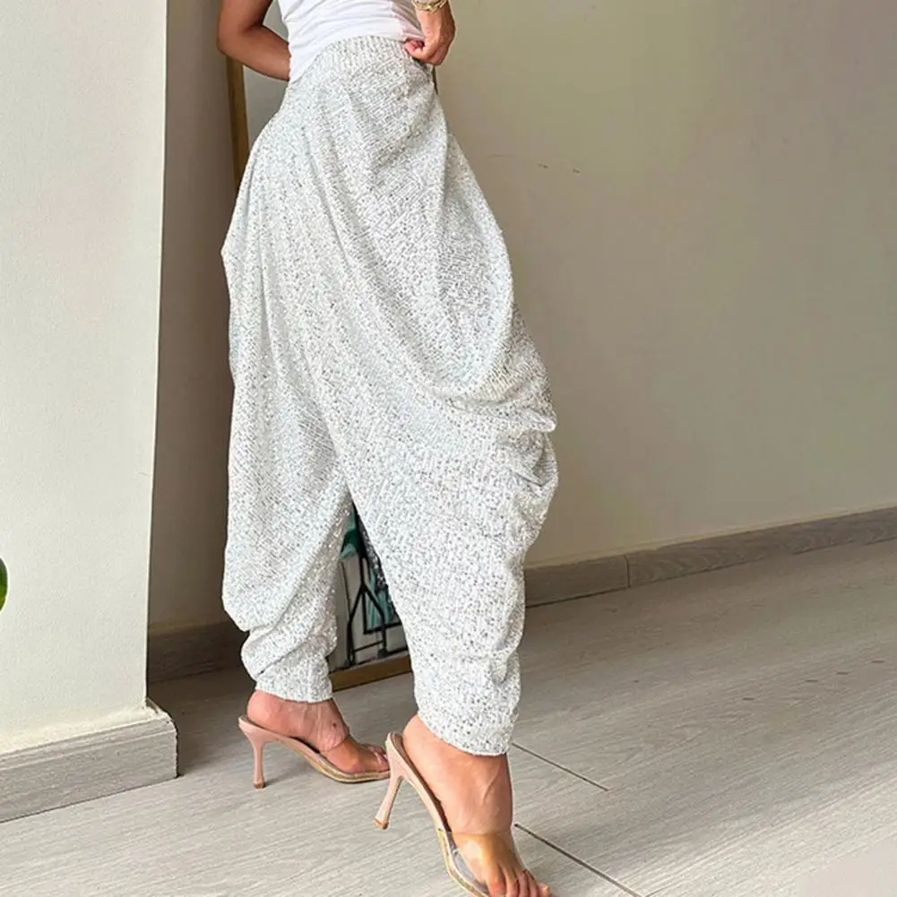 

Women Spring Summer Lantern Pants Elastic Waist Wide Leg Trousers Solid Color Party Casual Bloomers Streetwear Joggers Long Pant