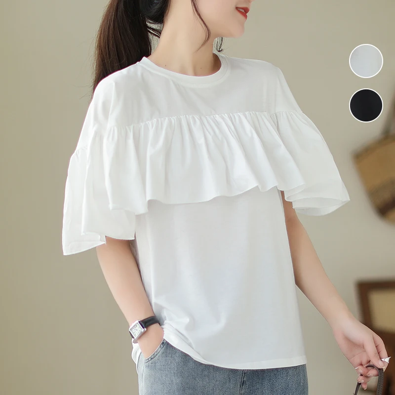 Japanese Style Sweet Ruffles Short Sleeve Blouse Women O Neck Loose Tops For Women Camisetas Womens Clothing Patchwork Shirts
Japanese Style Sweet Ruffles Short Sleeve Blouse Women O Neck Loose Tops For Women Camisetas Womens Clothing Patchwork Shirts