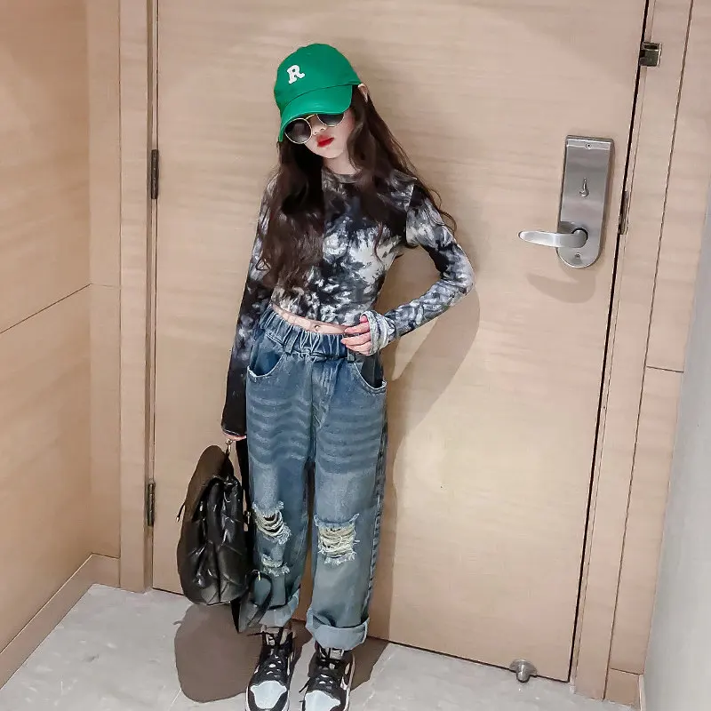 Clothes for Girls Spring Suits Casual Tie-Dye T-Shirt Ripped Wide Leg Pants 2pcs 2023 New Kids Tracksuit Fashion Teens Clothes
Clothes for Girls Spring Suits Casual Tie-Dye T-Shirt Ripped Wide Leg Pants 2pcs 2023 New Kids Tracksuit Fashion Teens Clothes