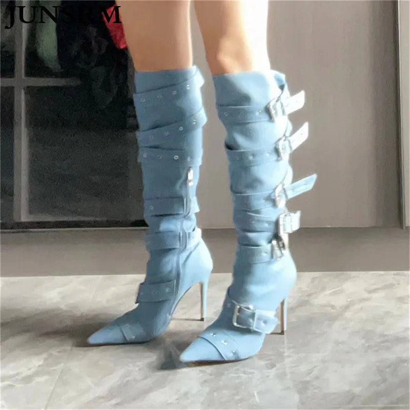 2023 Pointed Toe Thin High Heel Thigh High Boots Cowboy Blue Belt Buckle Runway Fashion Boots Large Size Knee Boots Mujer Botas
2023 Pointed Toe Thin High Heel Thigh High Boots Cowboy Blue Belt Buckle Runway Fashion Boots Large Size Knee Boots Mujer Botas