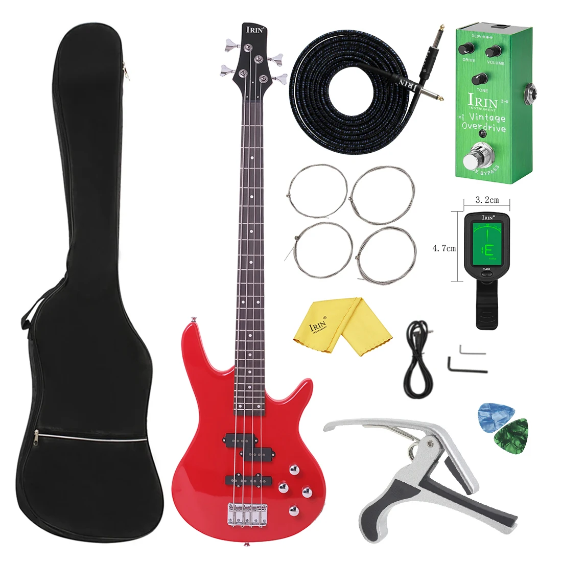 

IRIN Electric Bass Guitar Red Basswood Body Maple Neck Guitar 4 Strings Guitarra with Bag Tuner Effect Pedal Capo Pick Parts