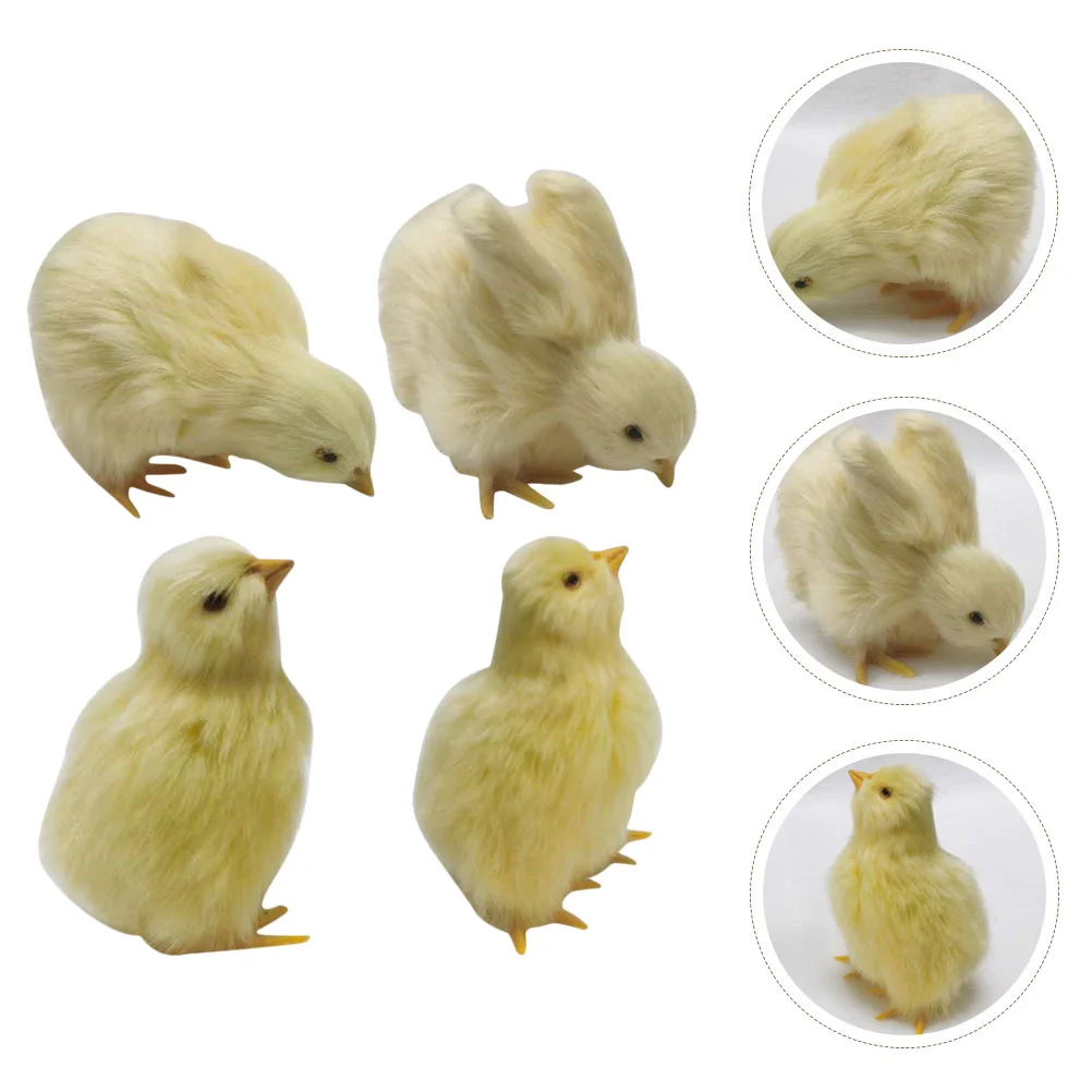 

4 Pcs Simulation Table Delicate Chick Adornment Models Kids Recognize Toys Plush Simulated Ornament