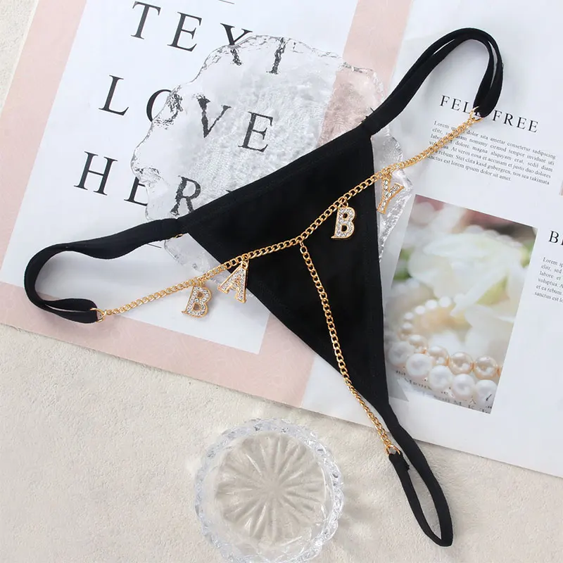 Culotte en dentelle avec ouverture à l'entrejambe pour femme, tongs transparentes, lingeries sexy, sous-vêtements monochromes pour femme, lettre 3