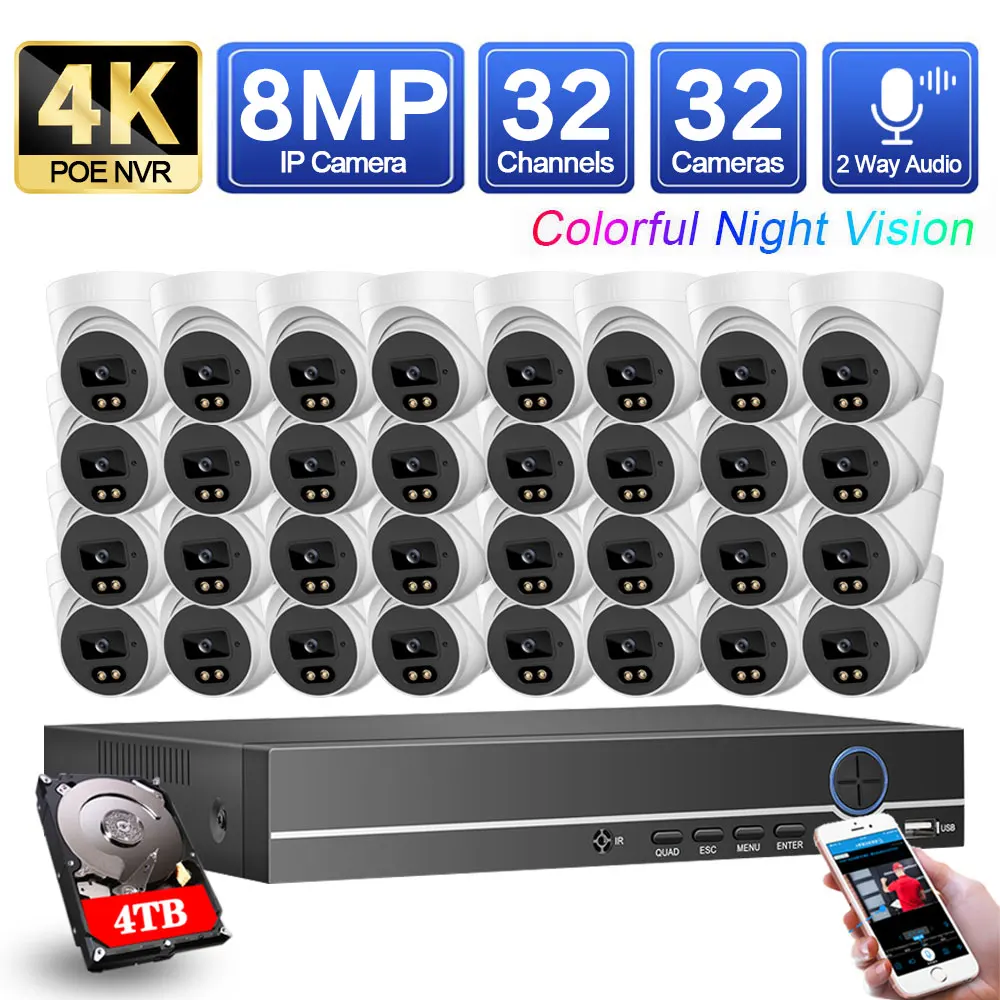 

H.265 XMeye CCTV NVR System 32CH 4K Ai Colorful Night Outdoor POE IP Camera 8MP Two Way Audio Video Security Camera Kit 16Ch