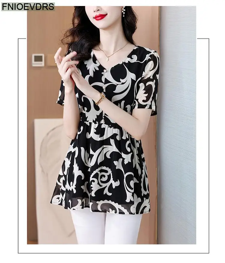 L-5XL Loose Clothes 2024 Women Summer Elegant Ruffles Button Shirts Retro Patchwork Black Floral Tunic Peplum Tops And Blouses L-5XL Loose Clothes 2024 Women Summer Elegant Ruffles Button Shirts Retro Patchwork Black Floral Tunic Peplum Tops And Blouses