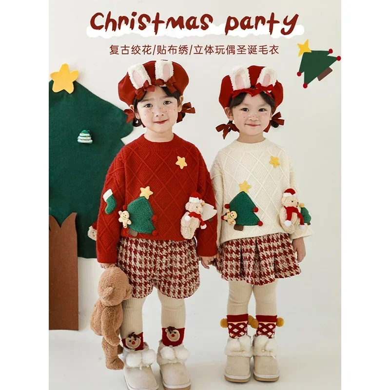Winter New Children Red Vintage Embroidered Doll Christmas Sweater Girls Top
Winter New Children Red Vintage Embroidered Doll Christmas Sweater Girls Top